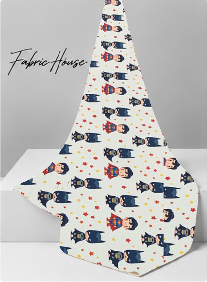 Cream Navy Cartoon Animals poly-cotton draped to show fall