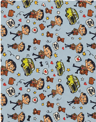 Sky Blue Cartoon Animal Print poly-cotton, print close up