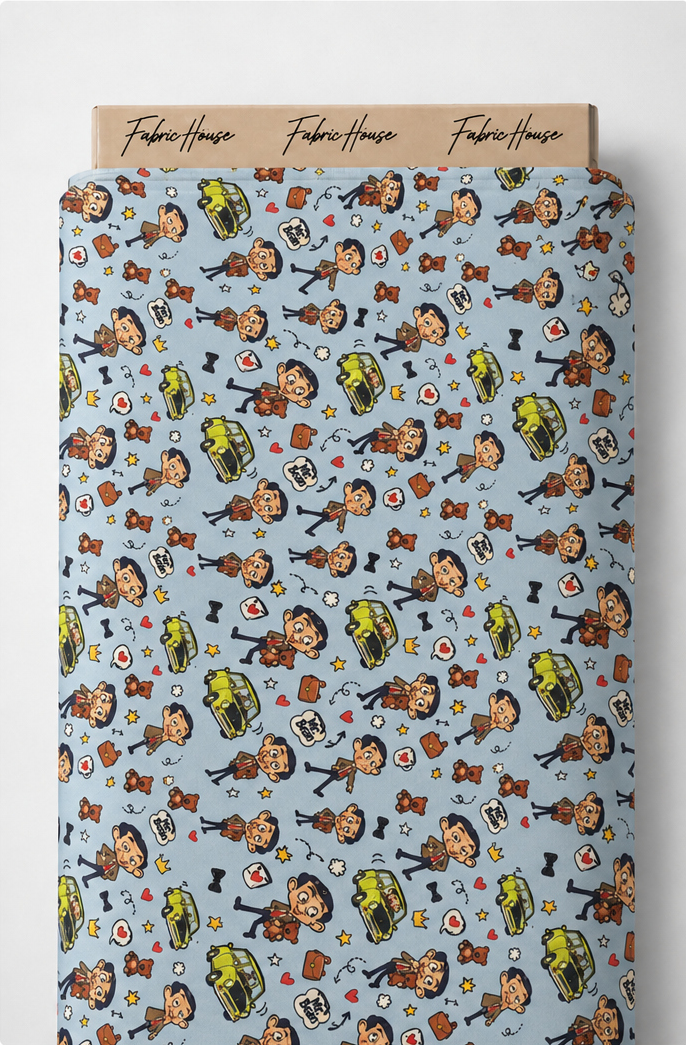 Sky Blue Cartoon Animal Print poly-cotton full roll