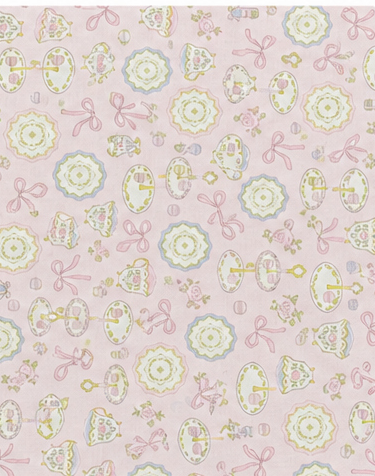 Pale Pink Mint Ornamental Print poly-cotton, print close up