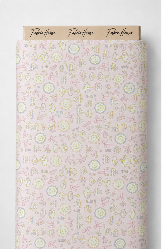 Pale Pink Mint Ornamental Print poly-cotton full roll