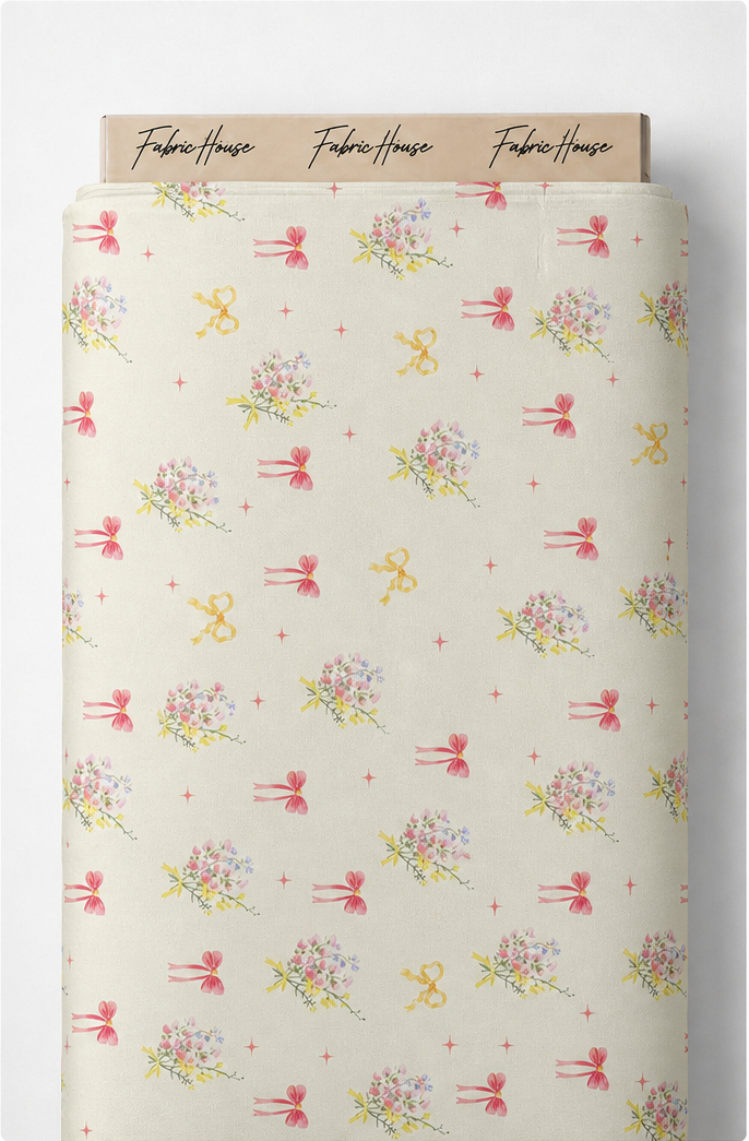 Cream Mini Illustrated Figures poly-cotton full roll