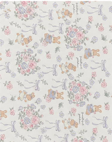 Ivory Pastel Garden Illustrations poly-cotton, print close up