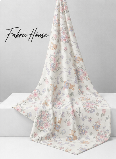Ivory Pastel Garden Illustrations poly-cotton draped to show fall