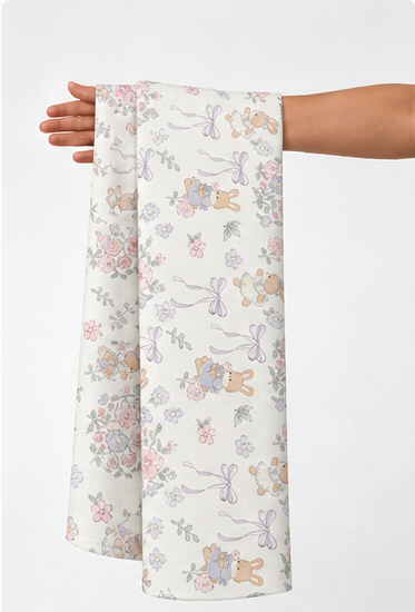 Ivory Pastel Garden Illustrations poly-cotton held in hand for scale