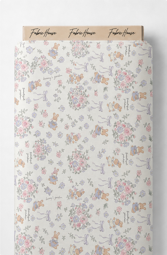 Ivory Pastel Garden Illustrations poly-cotton full roll