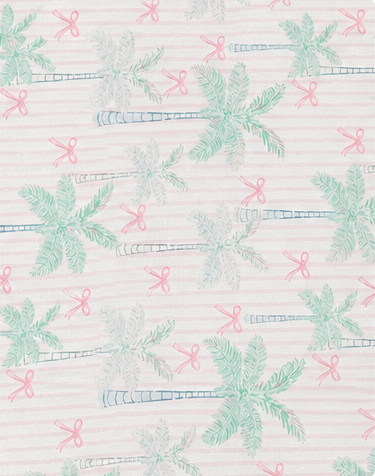 Mint Pink Tropical Leaves poly-cotton, print close up