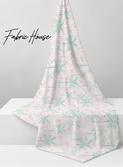 Mint Pink Tropical Leaves poly-cotton draped to show fall