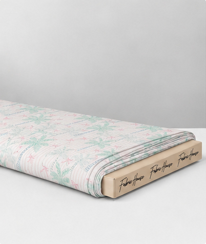 Mint Pink Tropical Leaves poly-cotton folded