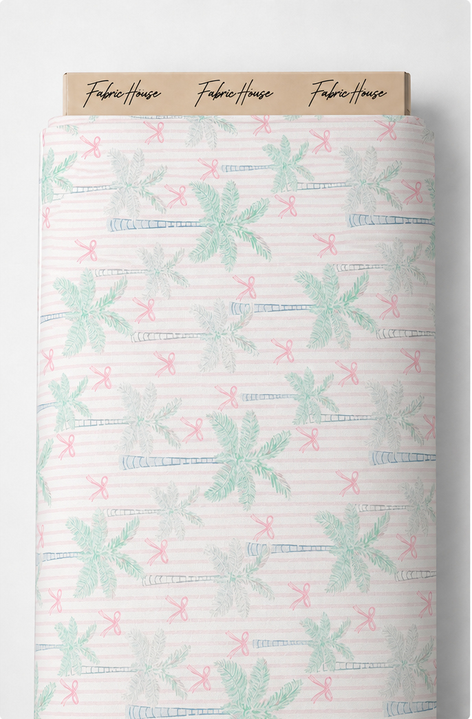Mint Pink Tropical Leaves poly-cotton full roll