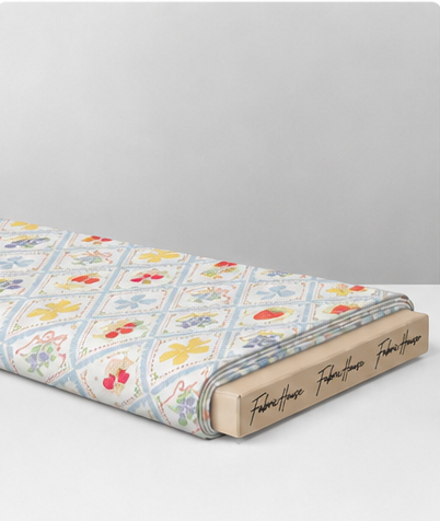 Blue Yellow Diamond Folk Floral poly-cotton folded