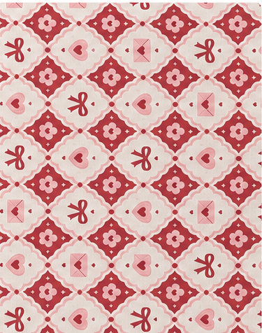 Red Geometric Floral Tiles poly-cotton, print close up