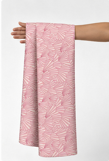 Blush Pink Delicate Floral silk held in hand for scale