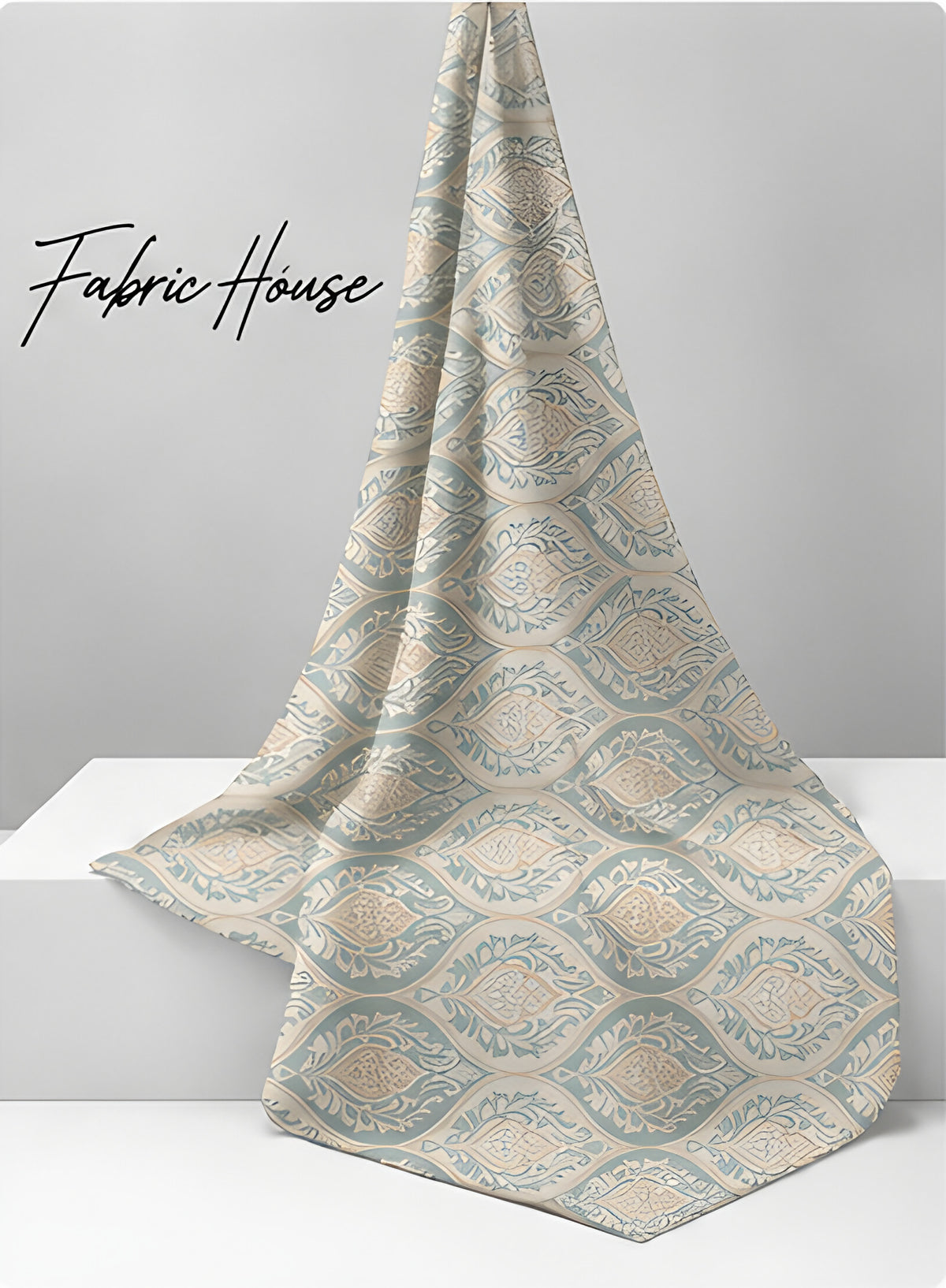 Cream Diamond Lattice silk draped to show drape and sheen