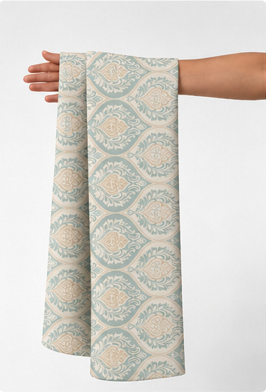 Cream Diamond Lattice silk held in hand for scale