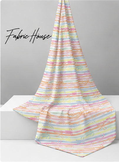 Pastel Rainbow Stripes silk draped to show drape and sheen
