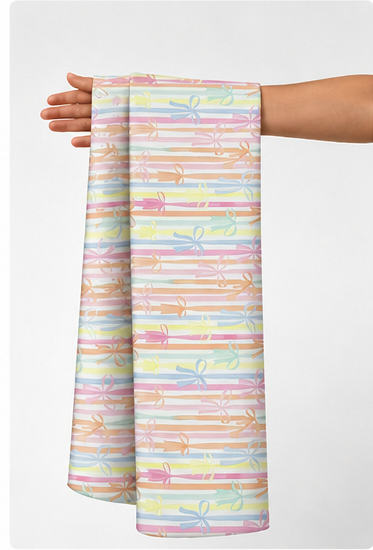 Pastel Rainbow Stripes silk held in hand for scale