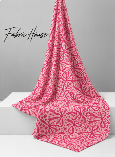 Rose Pink Botanical Linework silk draped to show drape and sheen