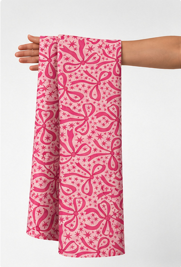 Rose Pink Botanical Linework silk held in hand for scale