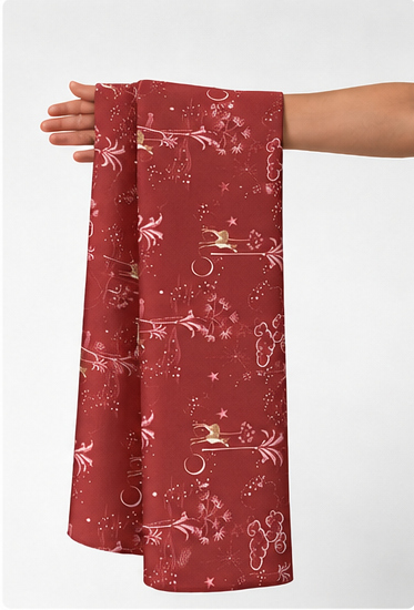 Burgundy Vintage Floral silk held in hand for scale