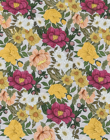 Multicolor Garden Bouquet silk, print close up