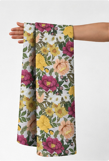 Multicolor Garden Bouquet silk held in hand for scale