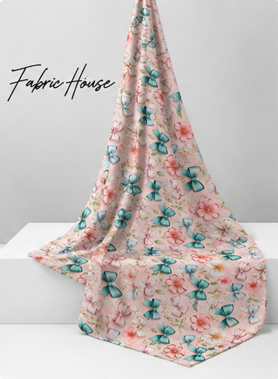 Peach Mini Garden Floral silk draped to show drape and sheen