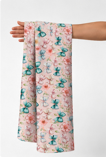 Peach Mini Garden Floral silk held in hand for scale