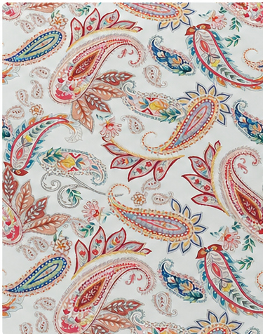 Terracotta Paisley Leaves silk, print close up