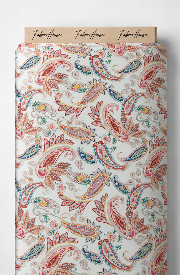 Terracotta Paisley Leaves silk full roll