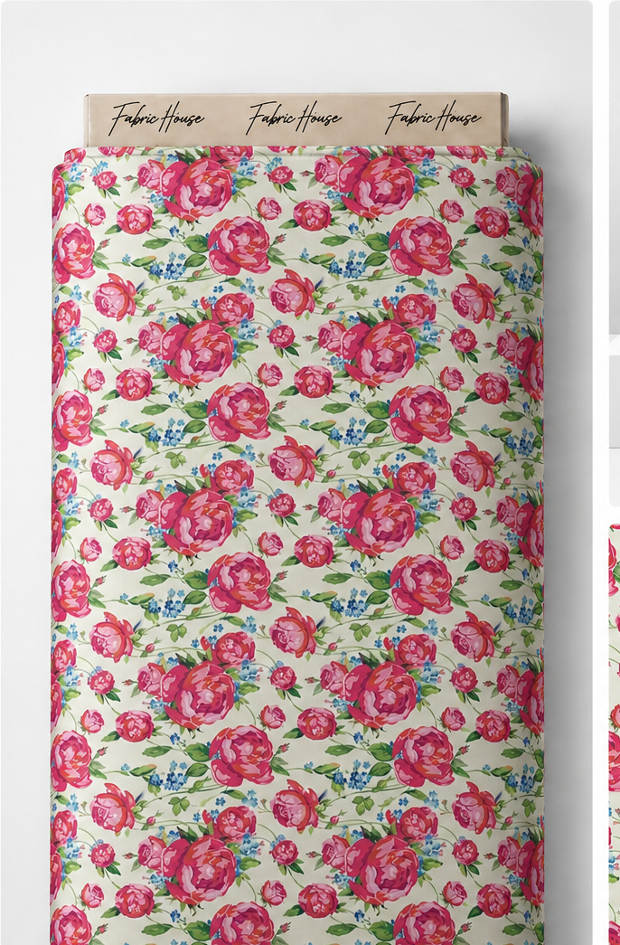 Fuchsia Rose Garden silk full roll