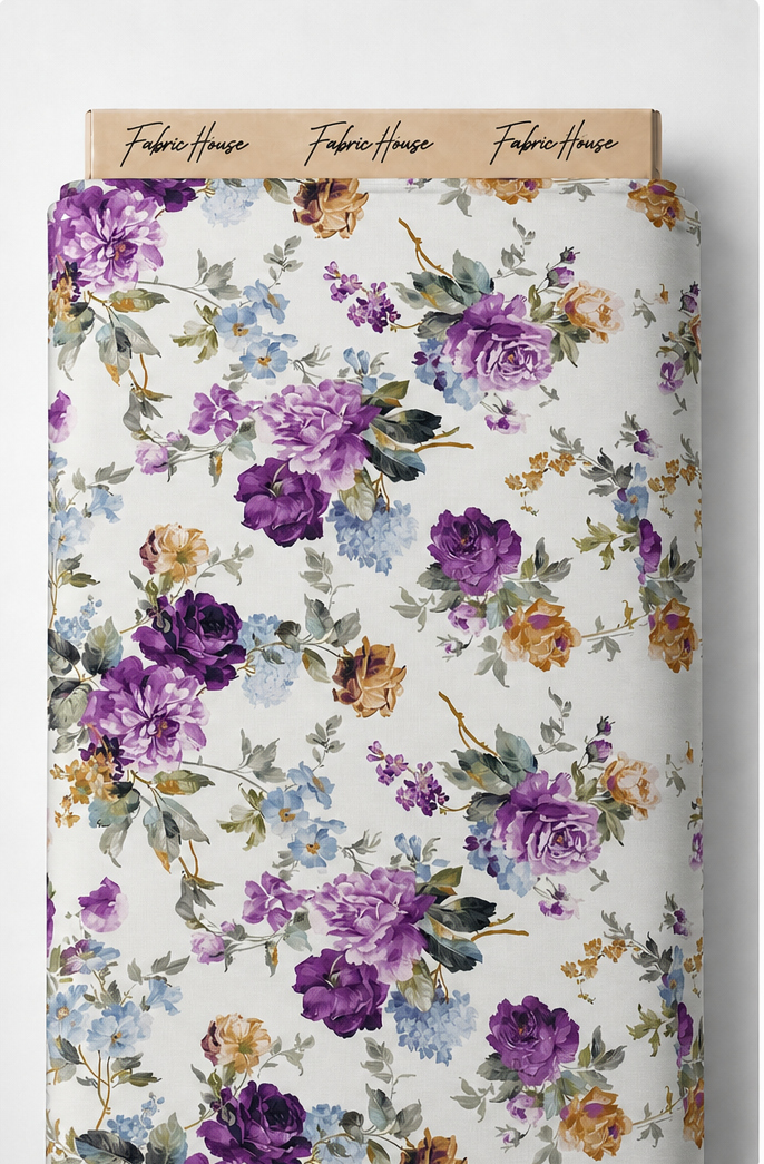 Purple Watercolor Blossoms silk full roll