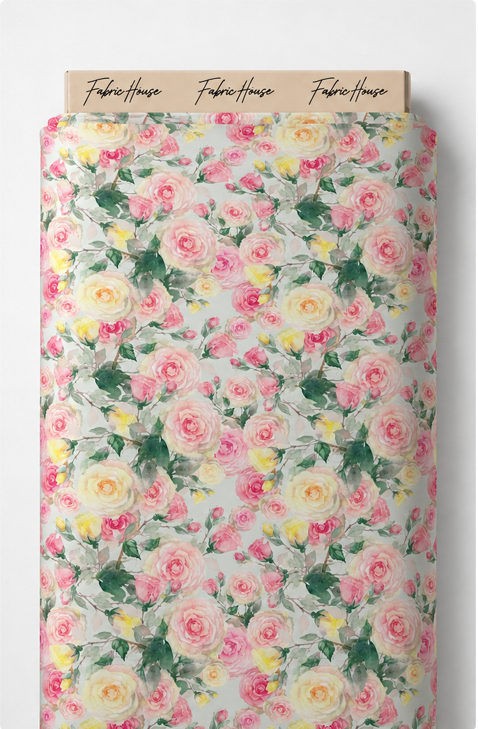 Spring Pink Floral Garden silk full roll
