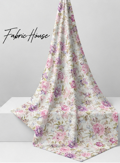Lilac Wildflower Meadow silk draped to show drape and sheen