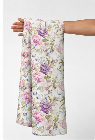 Lilac Wildflower Meadow silk held in hand for scale