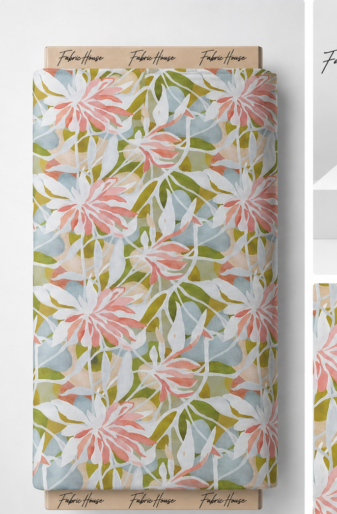 Tropical Pastel Foliage silk full roll