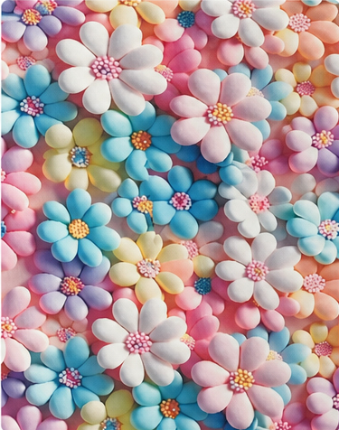 Vibrant Multicolor Blossoms silk, print close up