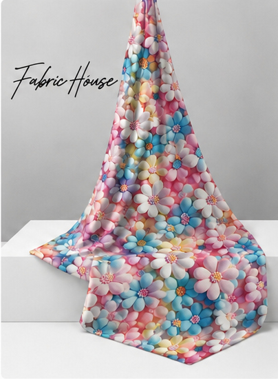 Vibrant Multicolor Blossoms silk draped to show drape and sheen