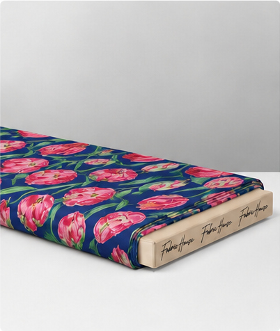 Navy Pink Rose Clusters silk folded
