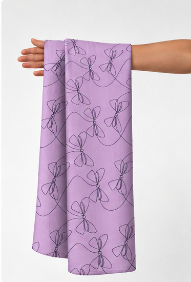 Lavender Textured Floral silk held in hand for scale