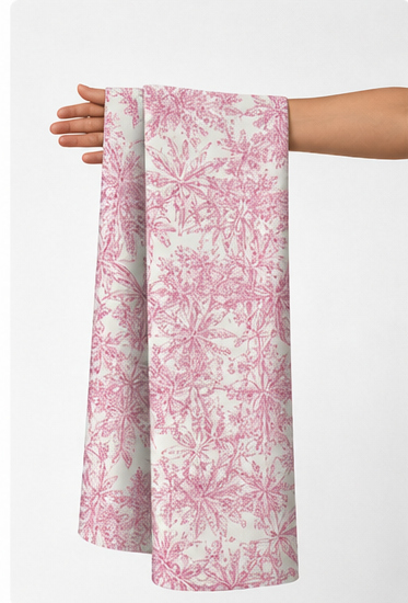 Dusty Rose Floral Texture silk held in hand for scale