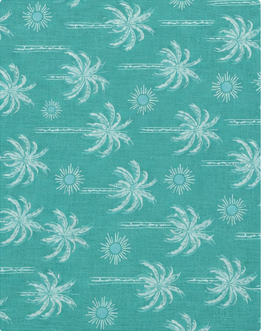 Turquoise White Mini Flowers silk, print close up