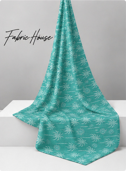 Turquoise White Mini Flowers silk draped to show drape and sheen