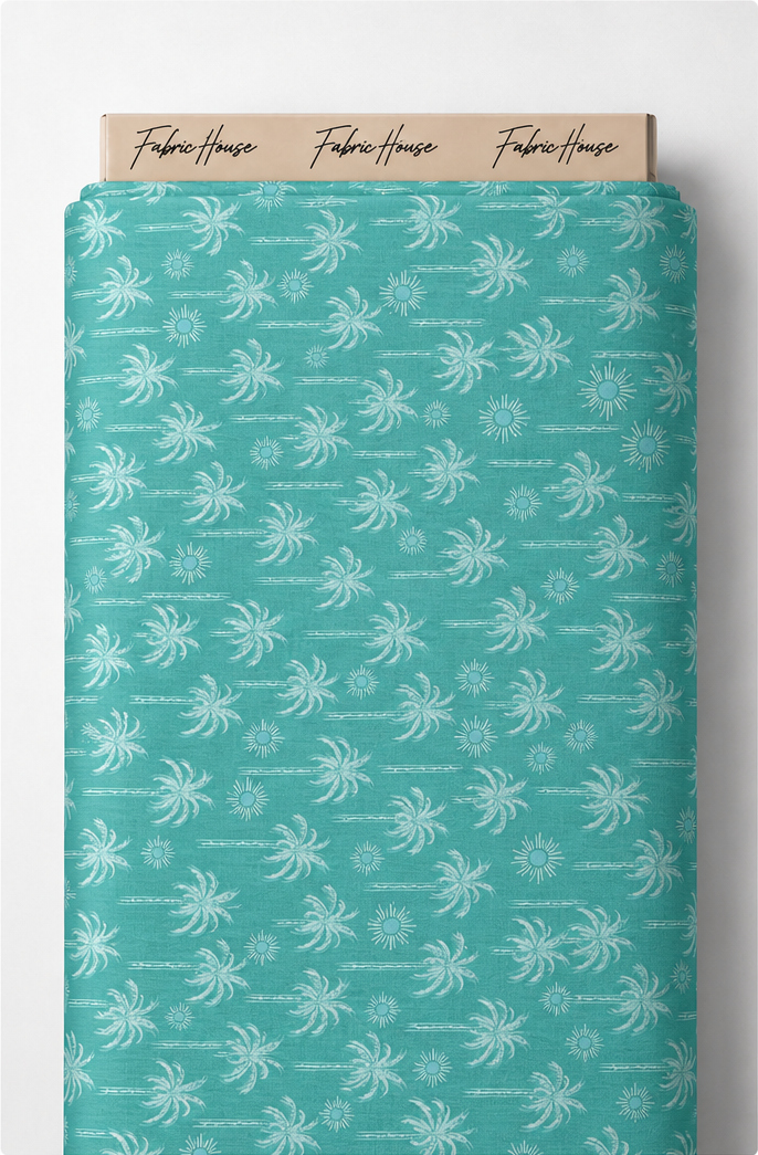Turquoise White Mini Flowers silk full roll