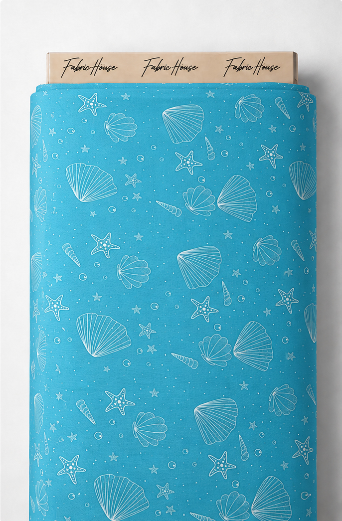 Azure Blue Delicate Motifs silk full roll