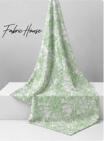Sage Green Botanical silk draped to show drape and sheen