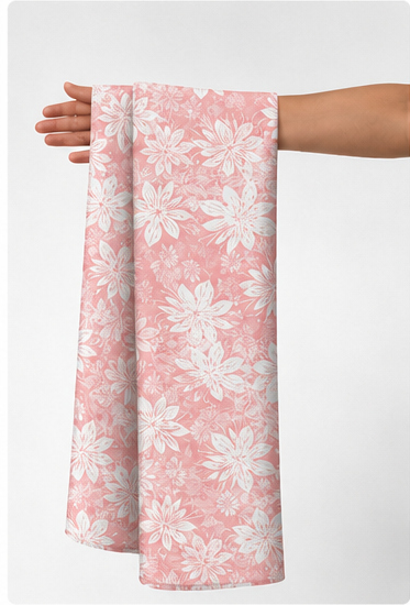 Peach Watercolor Floral silk held in hand for scale
