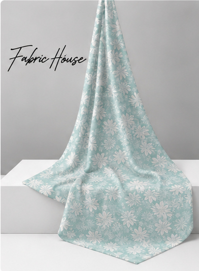 Pale Aqua Floral Lace silk draped to show drape and sheen
