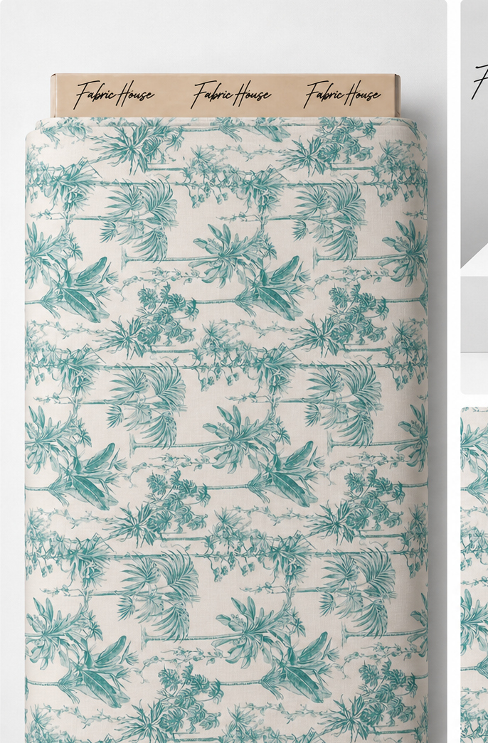Teal Botanical Toile silk full roll