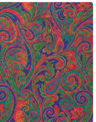 Burgundy Teal Paisley silk, print close up